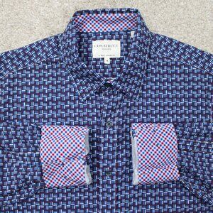 Construct Shirt Mens Medium Blue/Pink Slim Fit 4-Way Stretch Flip Cuff L/S
